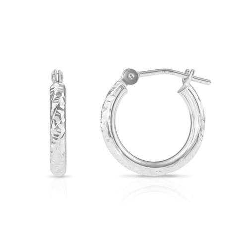 10K White Gold Tornado Diamond-Cut Hoop Earrings