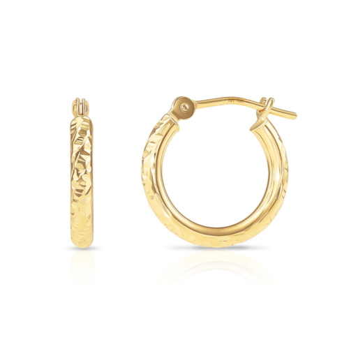 10K Yellow Gold Tornado Diamond-Cut Hoop Earrings