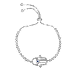 CZ Hamsa Hand Protection Kabbalah Bracelet in Sterling Silver
