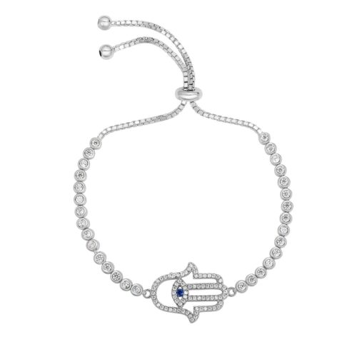 CZ Hamsa Hand Protection Kabbalah Bracelet in Sterling Silver