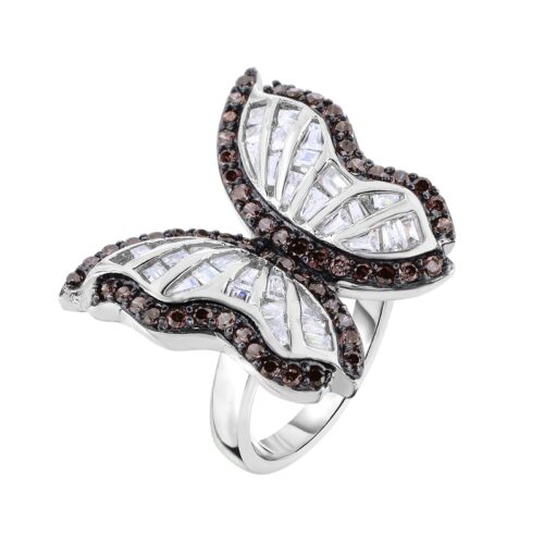 CZ Butterfly Cocktail Ring, Chocolate Stones in Sterling Silver