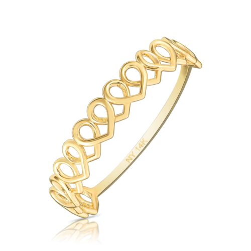 14K Yellow Gold Dainty Heart Link Ring