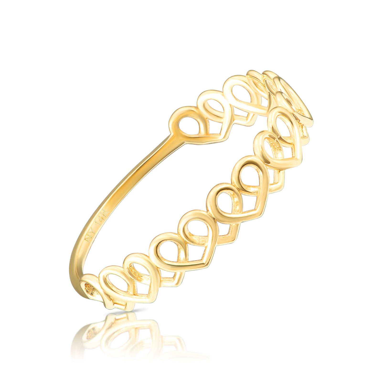 14K Yellow Gold Dainty Heart Link Ring - Image 4