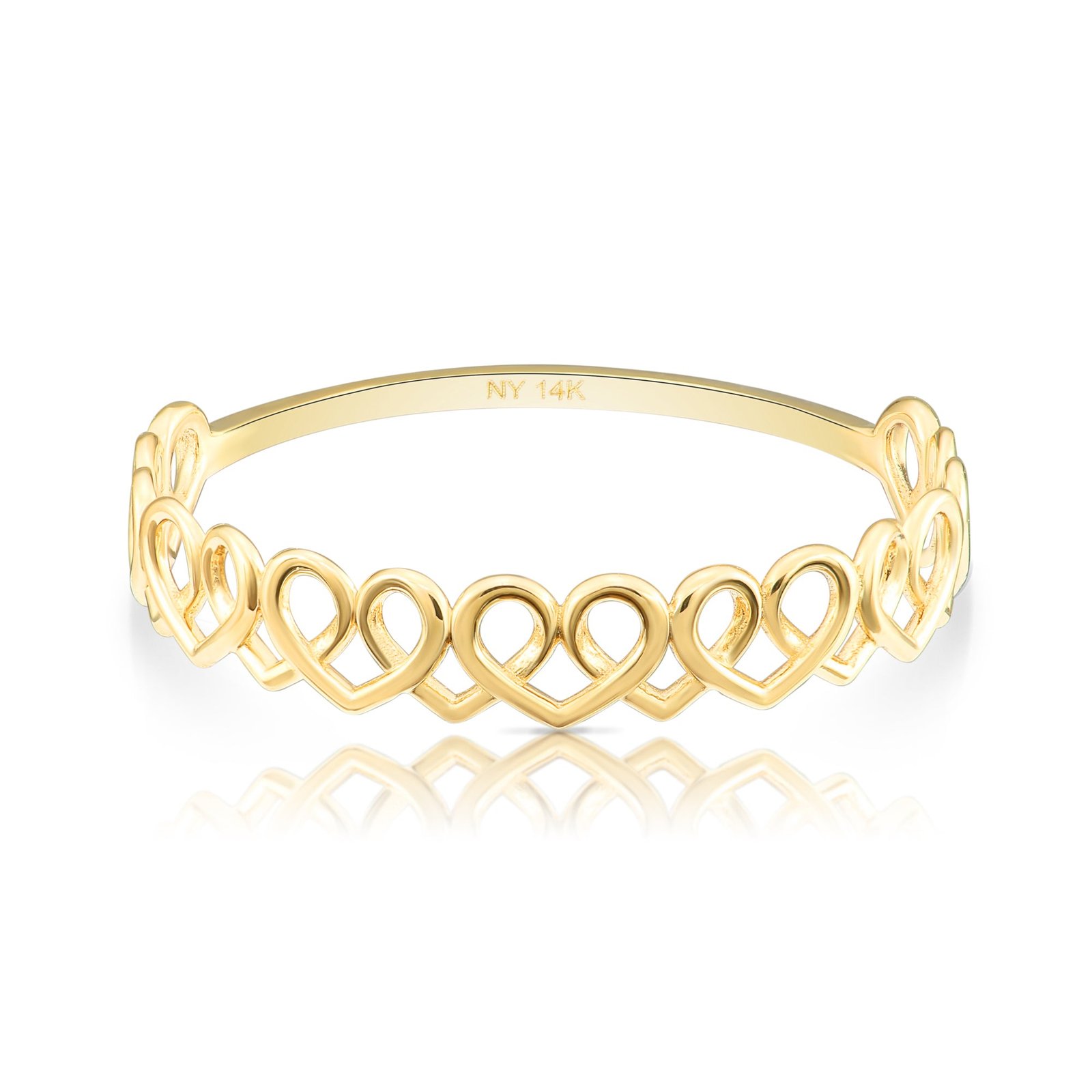 14K Yellow Gold Dainty Heart Link Ring - Image 5