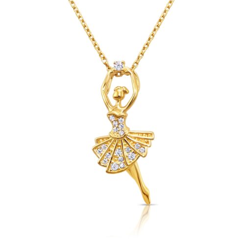 14K Yellow Gold Ballerina Dancer Pendant Necklace