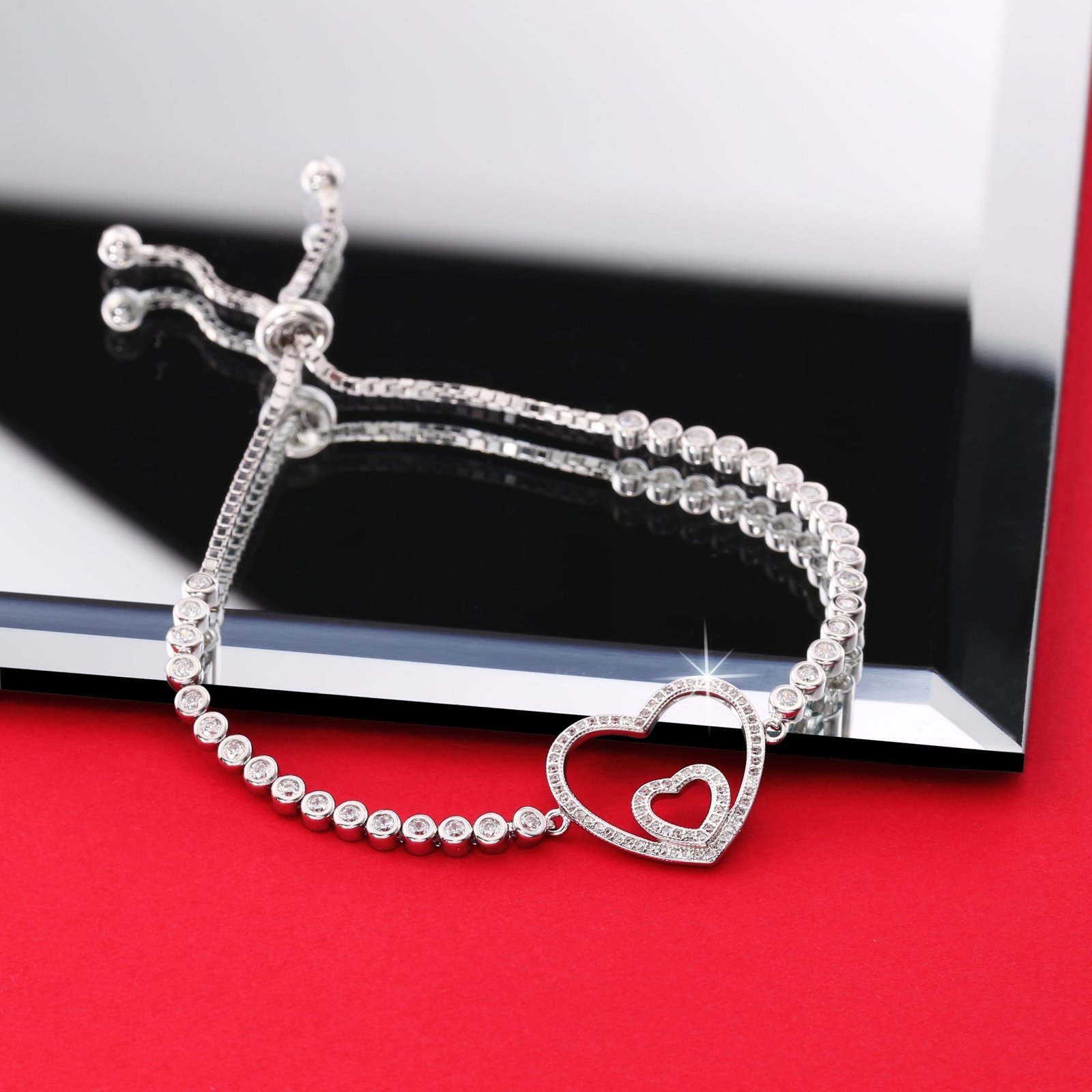 CZ Double Heart Adjustable Bracelet in - Image 2