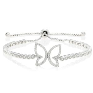 CZ Butterfly Bracelet, Adjustable in Sterling Silver