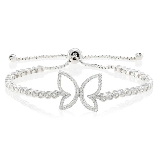CZ Butterfly Bracelet, Adjustable in Sterling Silver