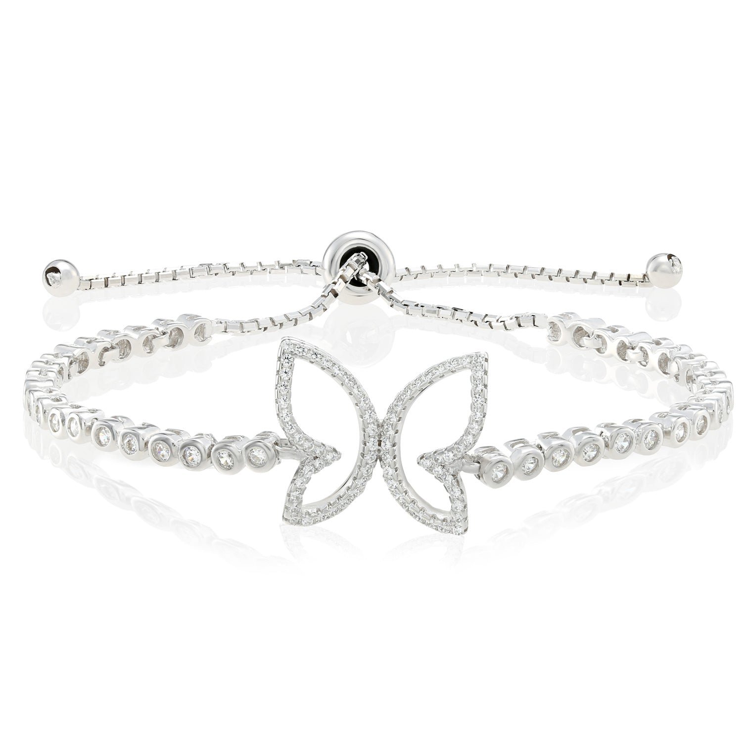 CZ Butterfly Bracelet, Adjustable in Sterling Silver