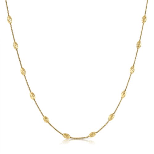 Sterling Silver Gold Plated Diamond-Cut Oval Bead Chain Necklace