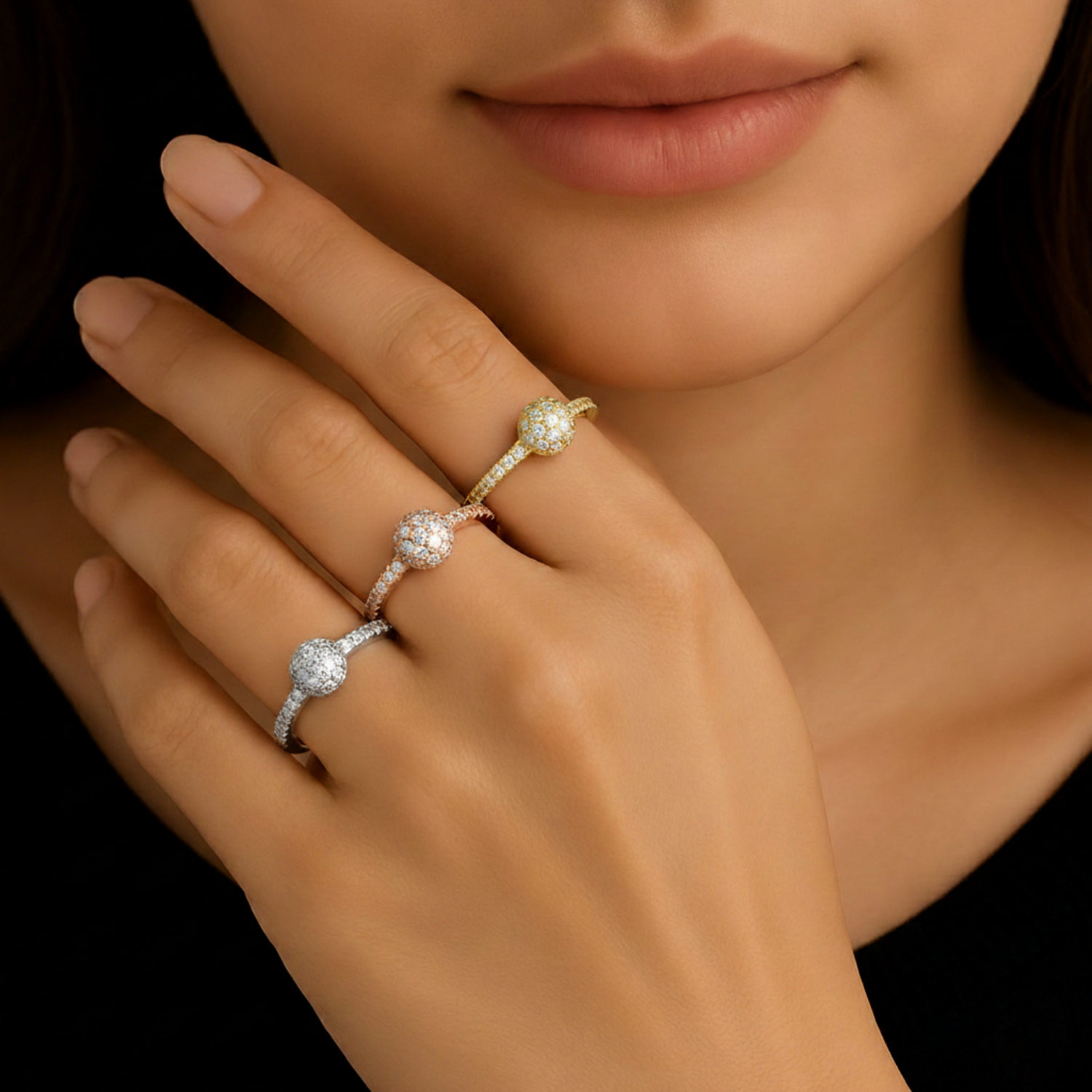 Sterling Silver Stackable Ball CZ Rings, Set Of 3 - Image 2