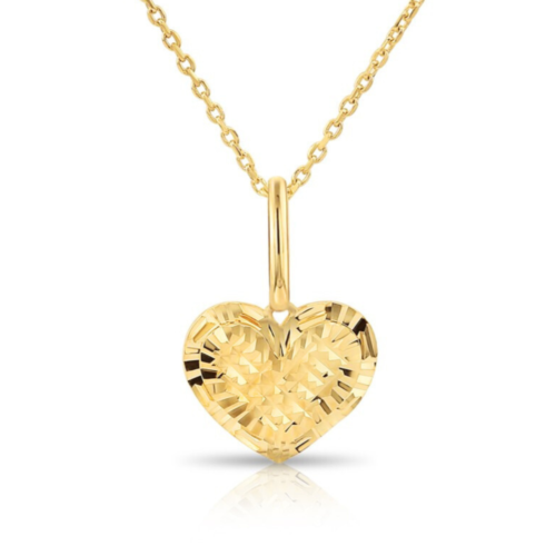 14K Yellow Gold Diamond-Cut Heart Pendant Necklace