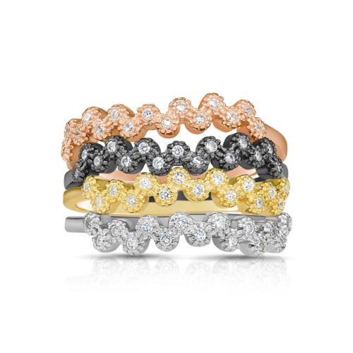 Sterling Silver Stackable Zig Zag Eternity Band Rings, Set Of 4