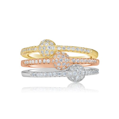 Sterling Silver Stackable Ball CZ Rings, Set Of 3