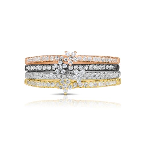 Sterling Silver Stackable Flower Band Rings, Set Of 4