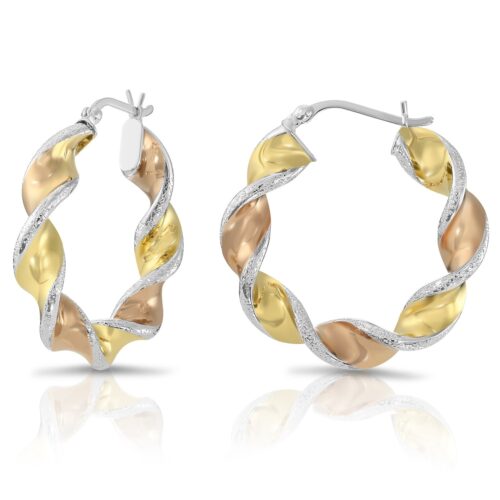 Sterling Silver Tricolor Three-Tone Hoop Earrings, 30mm