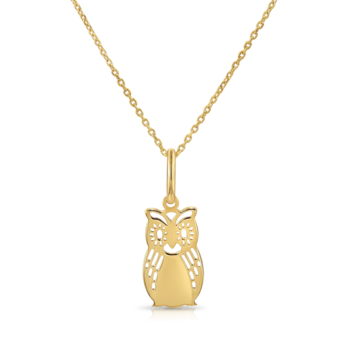 14K Yellow Gold Owl Pendant Necklace