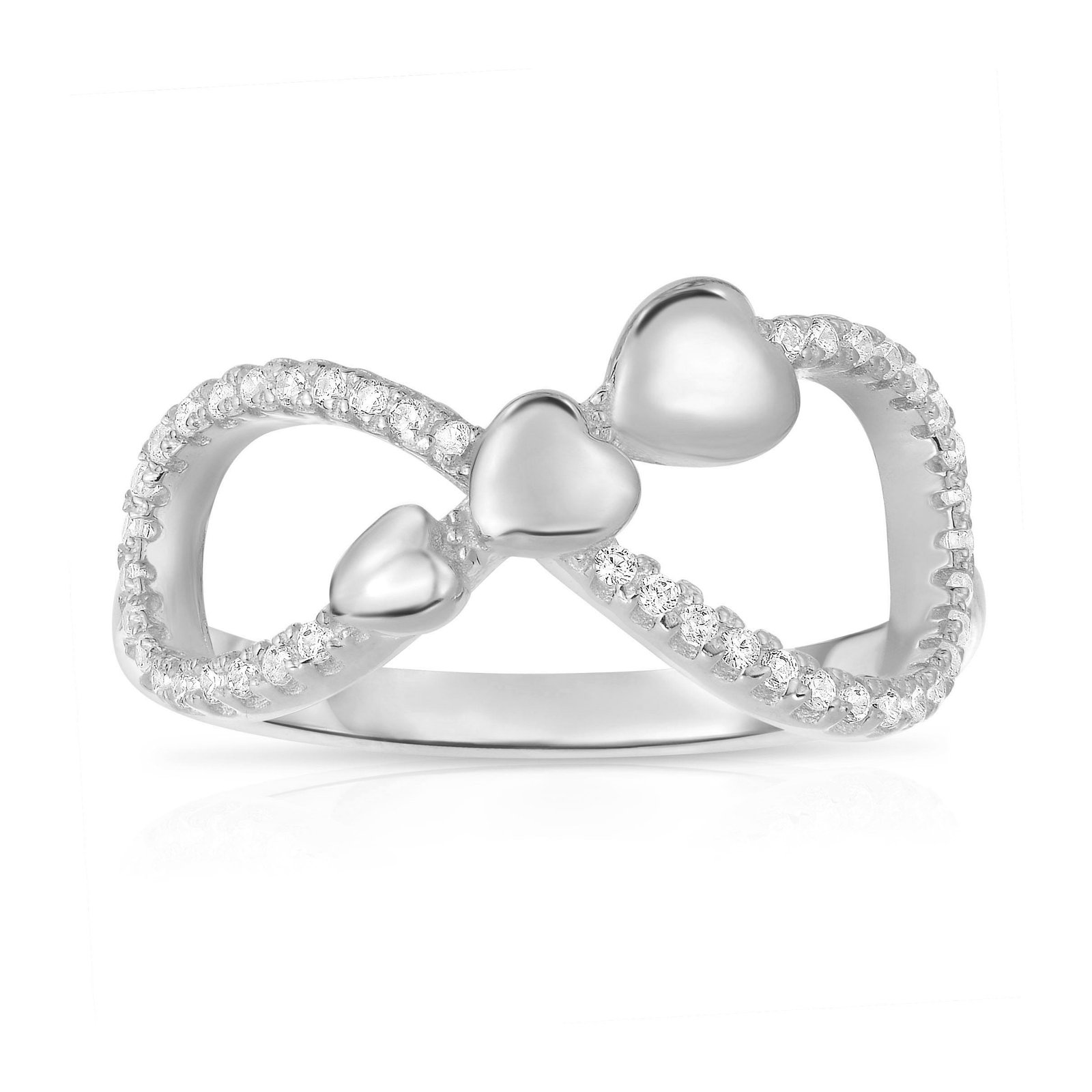 CZ Infinity Triple Heart Ring in Sterling Silver - Image 2