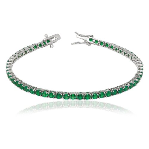 925 Sterling Silver Round Emerald CZ Birthstone Bracelet 7 inch