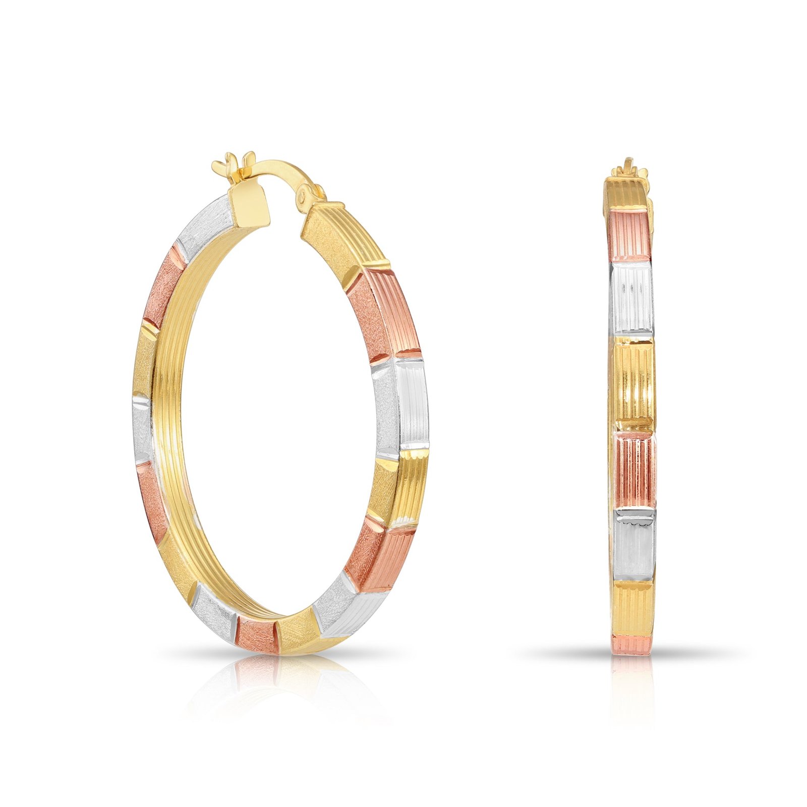 Sterling Silver Tricolor Three-Tone Hoop Earrings - Image 4