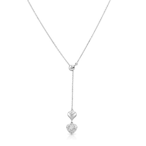 Sterling Silver Double Heart Charm Necklace