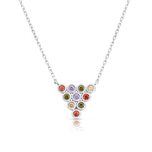 CZ Triangle Multi Color Necklace, Adjustable in Sterling Silver