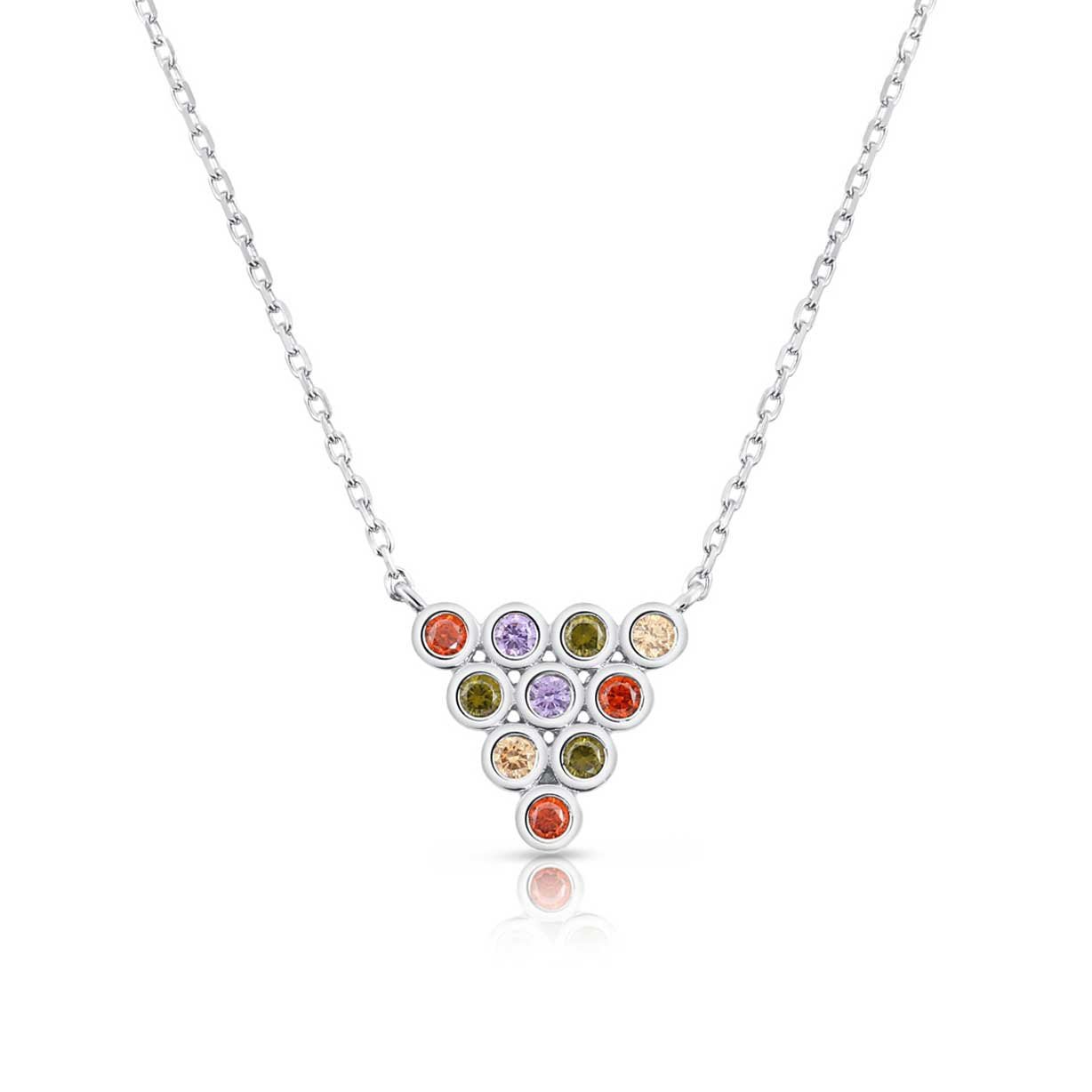 CZ Triangle Multi Color Necklace, Adjustable in Sterling Silver