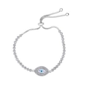 CZ Evil Eye Bracelet, Adjustable in Sterling Silver