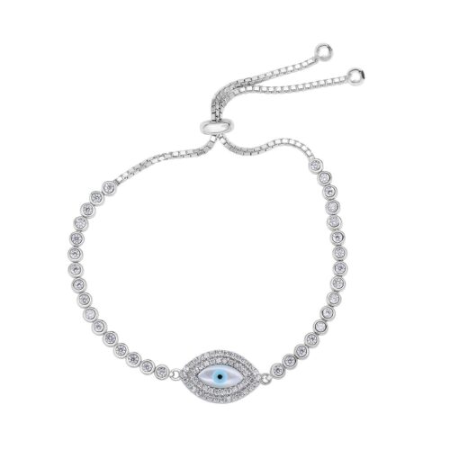 CZ Evil Eye Bracelet, Adjustable in Sterling Silver
