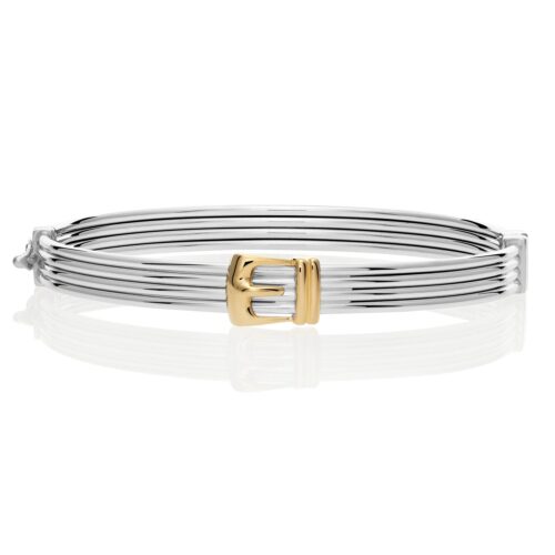 Fancy Two-tone Hinged Buckle Bracelet in Sterling Silver