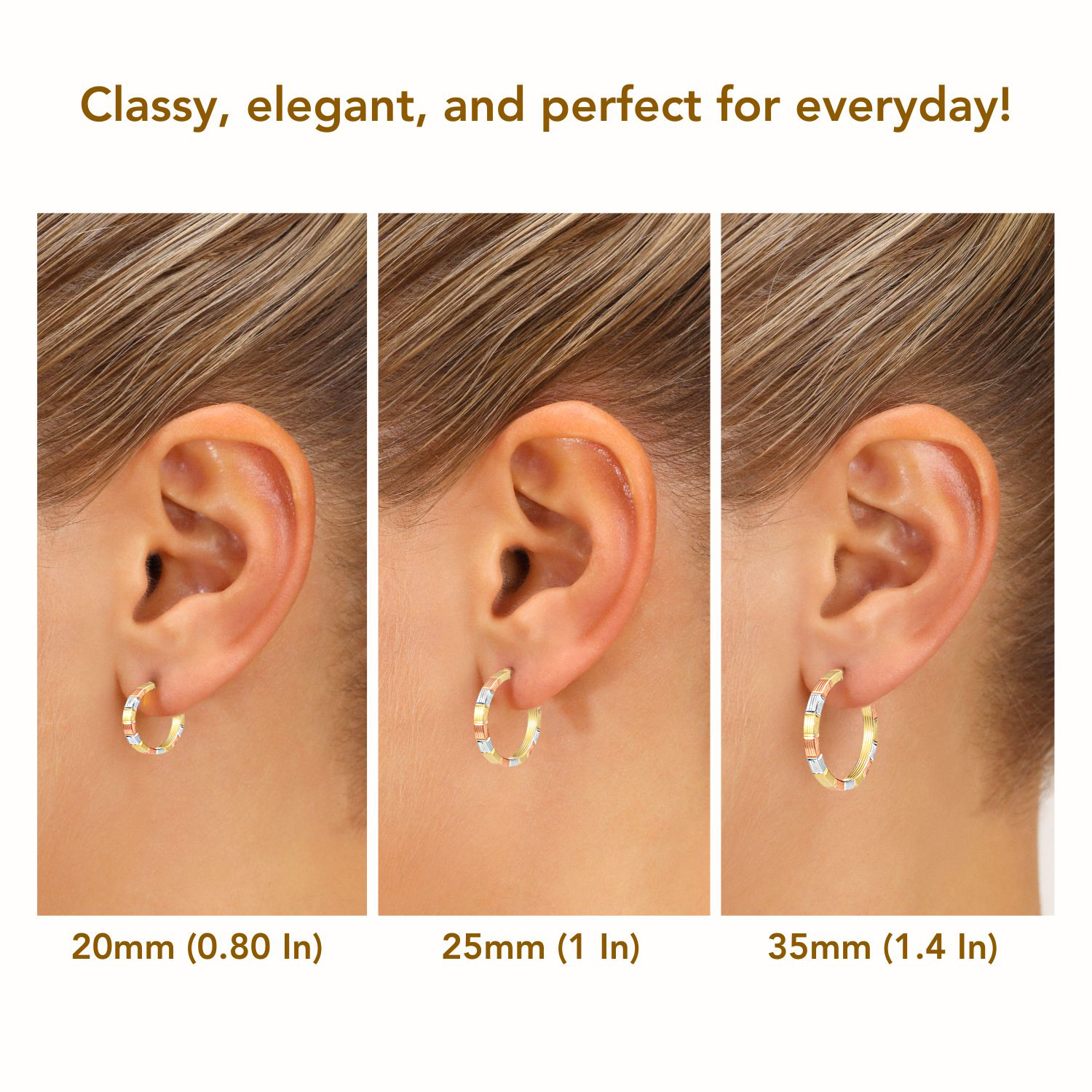 Sterling Silver Tricolor Three-Tone Hoop Earrings - Image 2