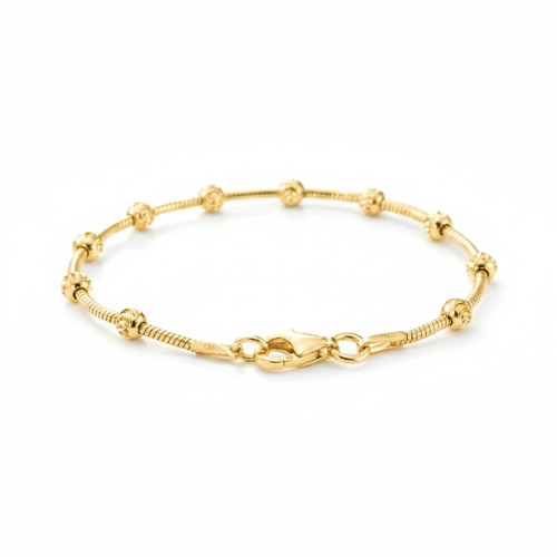 Sterling Silver Gold Plated Diamond-Cut Moon Bracelet